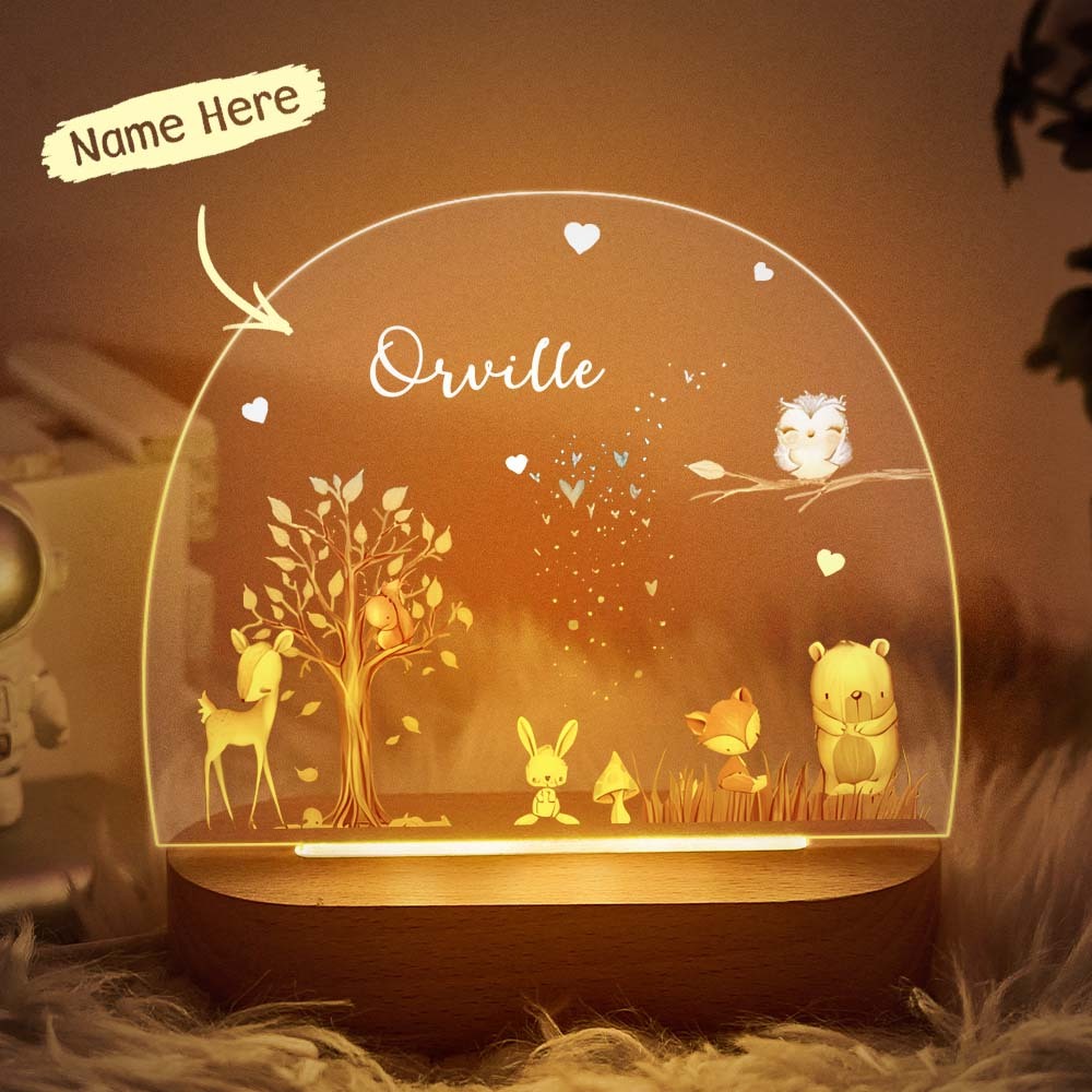 Custom Name Fox and Fawn Bedside Lamp Personalized Forest Acrylic Night Lamp - mymoonlampuk