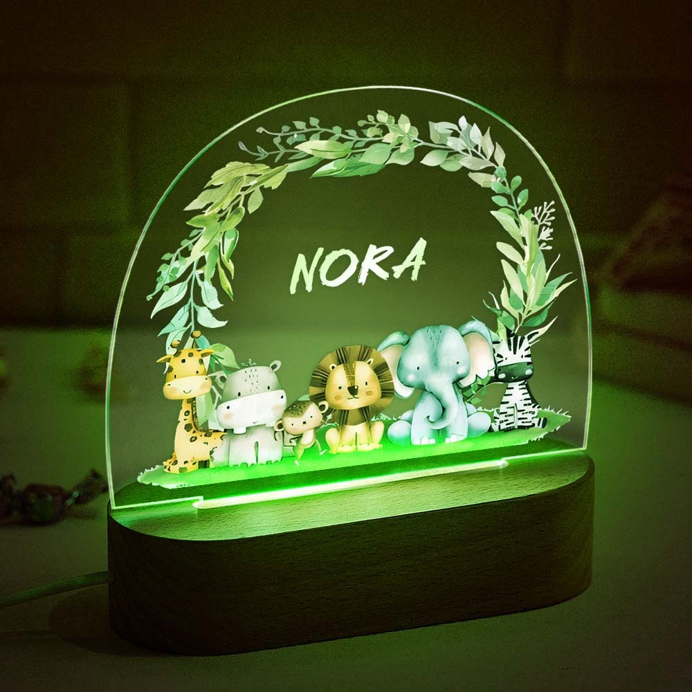 Children's Room Night Light Lion And Elephant With Custom Animal Name Lamp - mymoonlampuk