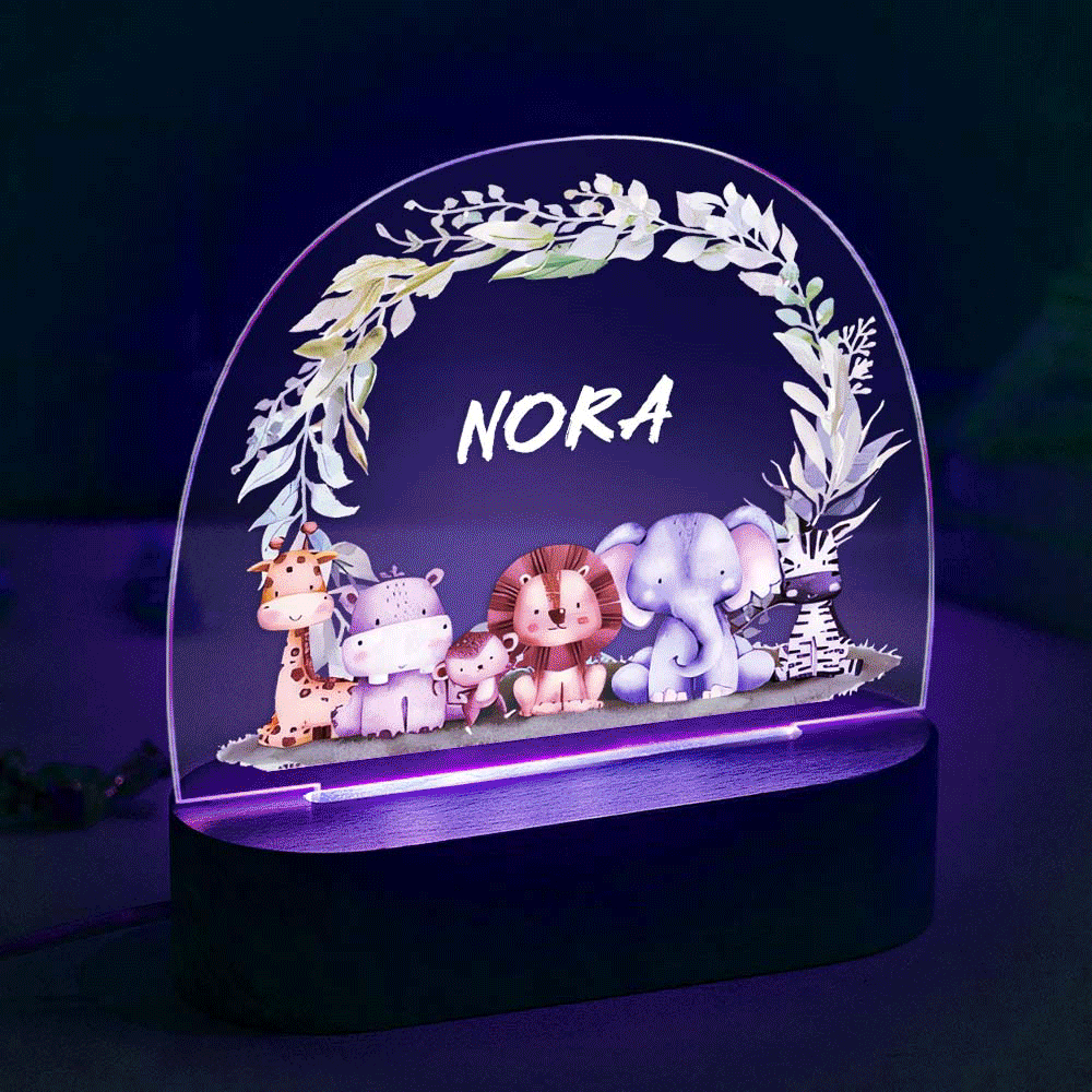 Children's Room Night Light Lion And Elephant With Custom Animal Name Lamp - mymoonlampuk