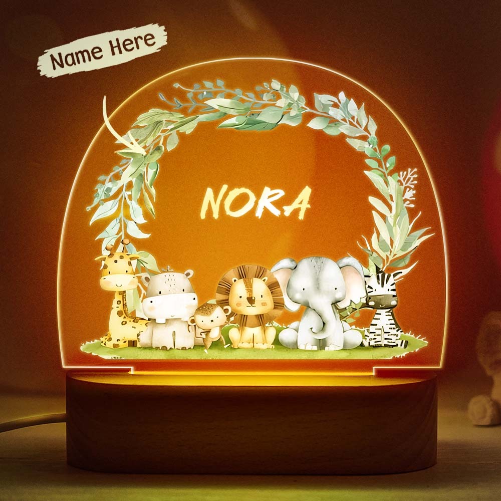 Children's Room Night Light Lion And Elephant With Custom Animal Name Lamp - mymoonlampuk