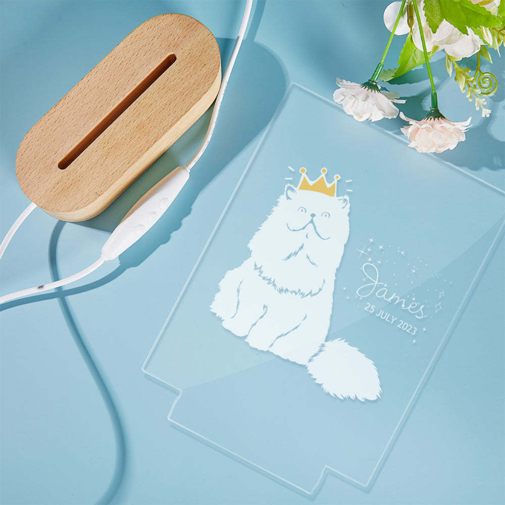 Personalised Baby Gift Nursery Decor Crowned Cat Night Light Custom Name Night Stand Lamp - mymoonlampuk