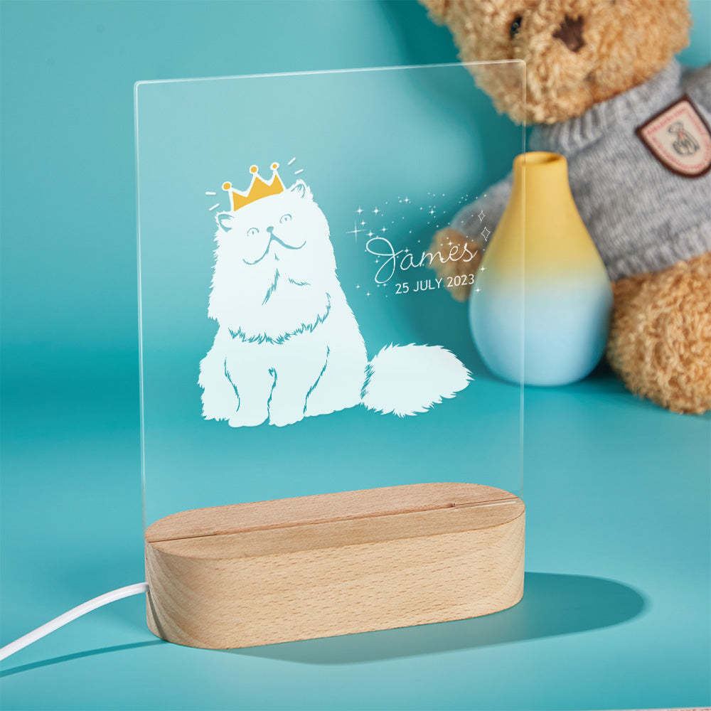 Personalised Baby Gift Nursery Decor Crowned Cat Night Light Custom Name Night Stand Lamp - mymoonlampuk