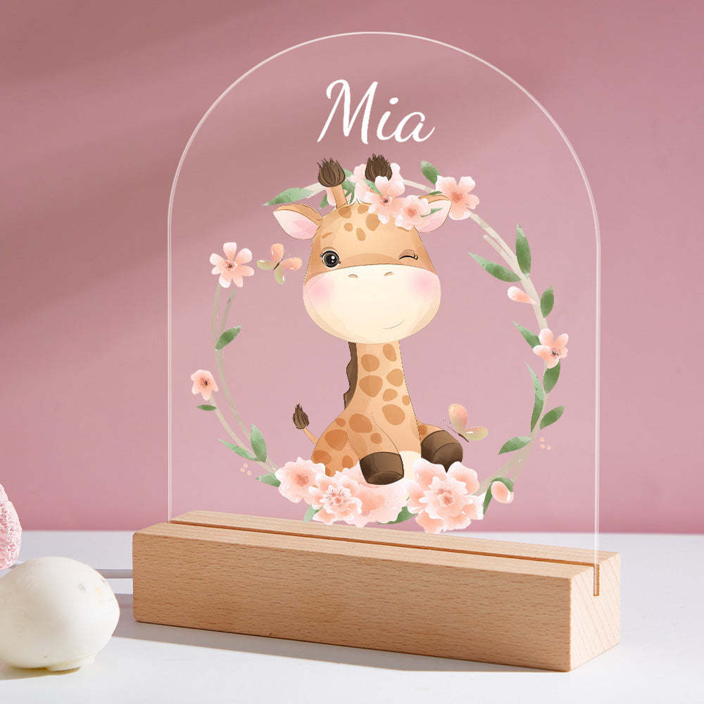 Personalised Giraffe Name Kids Bedside Lamp Custom Luminous Animal Acrylic Board Creative Lamp Kids Room Gift - mymoonlampuk