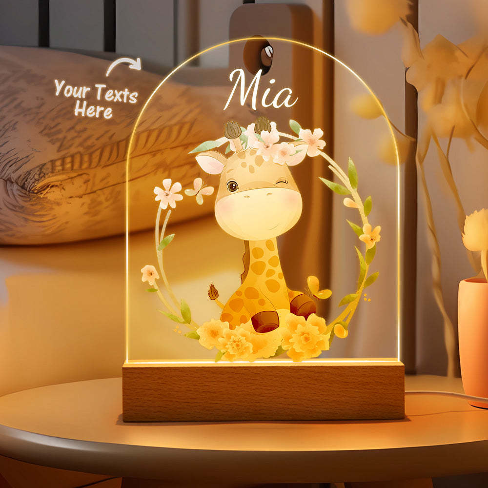 Personalised Giraffe Name Kids Bedside Lamp Custom Luminous Animal Acrylic Board Creative Lamp Kids Room Gift - mymoonlampuk