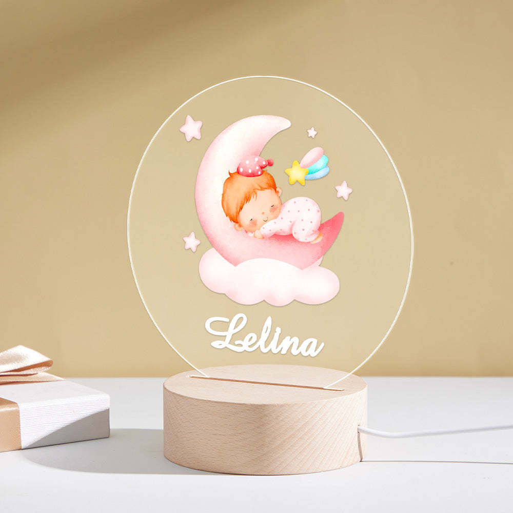 Custom Name Baby Bedroom Lamp Personalised Lovely Baby Sleeping On The Moon For Newborn Night Light baby Gift - mymoonlampuk