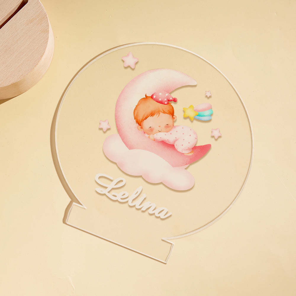 Custom Name Baby Bedroom Lamp Personalised Lovely Baby Sleeping On The Moon For Newborn Night Light baby Gift - mymoonlampuk