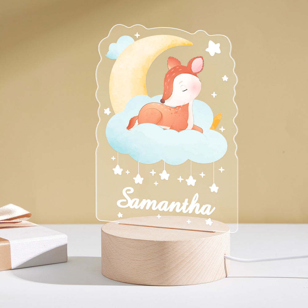 Personalized Baby Name Night Light Custom Cute Deer Sleeping On The Moon Bedside Lamp - mymoonlampuk