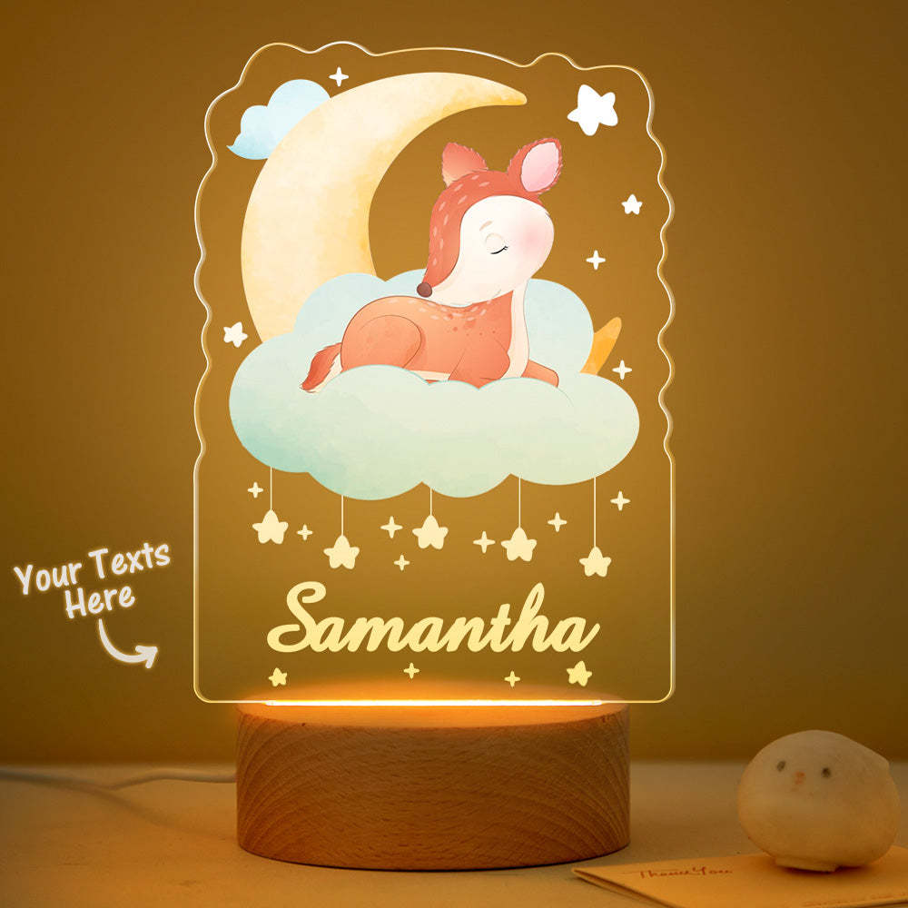 Personalized Baby Name Night Light Custom Cute Deer Sleeping On The Moon Bedside Lamp - mymoonlampuk