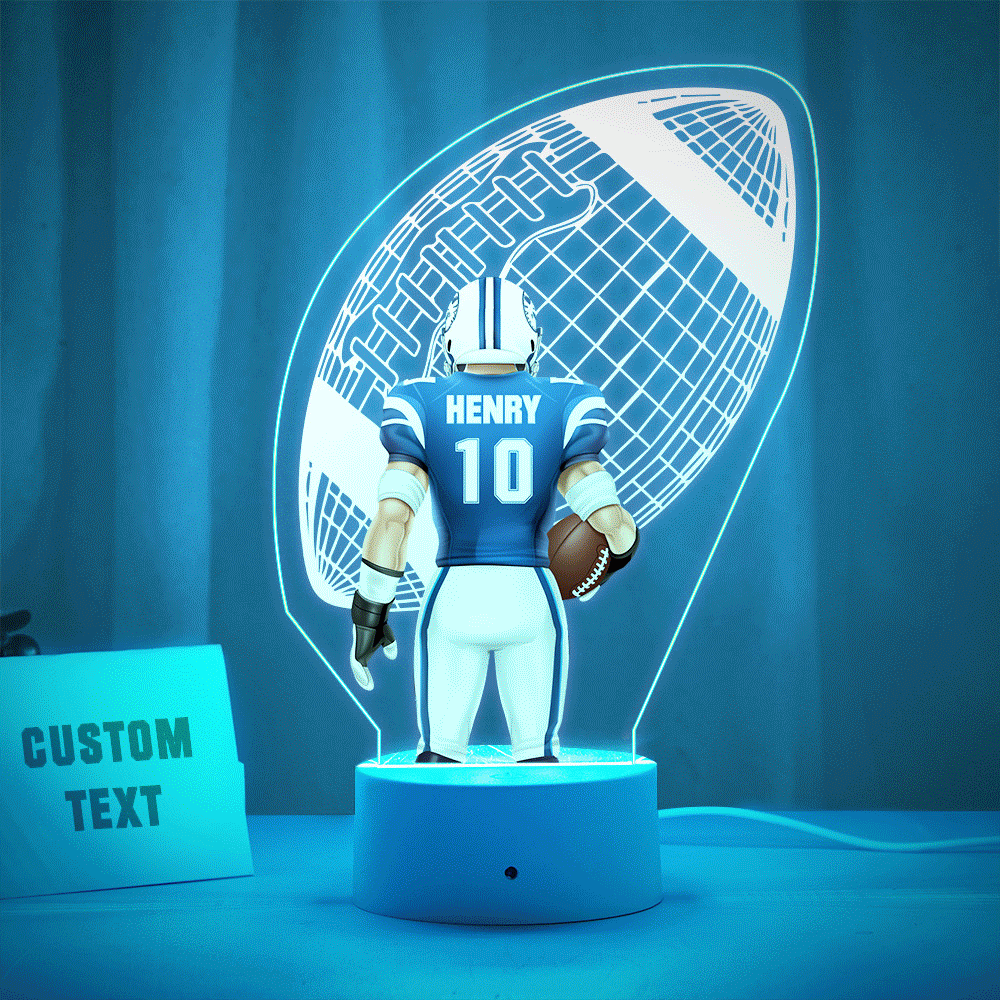Custom American Football Player Personalized Name And Number 3D LED Light Multi Color Base - mymoonlampuk