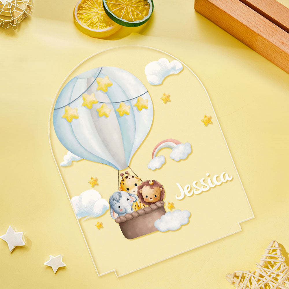Custom Animals In Hot Air Balloon Name Light Personalized Star and Cloud Night light Kids Gift - mymoonlampuk