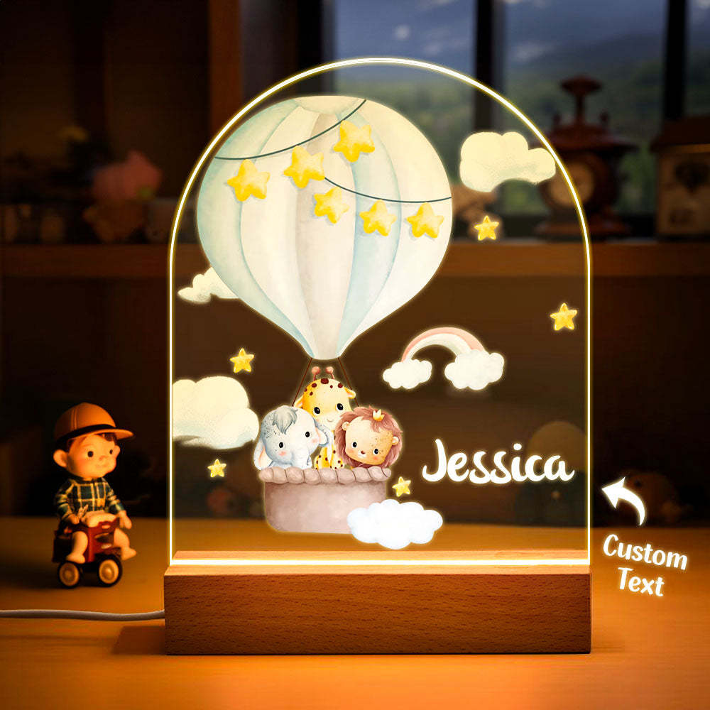 Custom Animals In Hot Air Balloon Name Light Personalized Star and Cloud Night light Kids Gift - mymoonlampuk