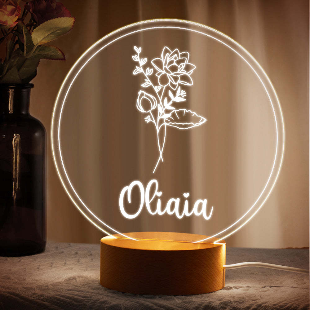 Personalized Name Birthflower Acrylic Night Light Gifts for Mother's Day - mymoonlampuk