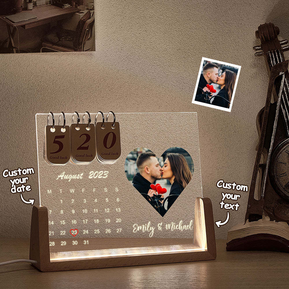 Custom Heart Photo Lamp Personalized Countdown Calendar Night Light - mymoonlampuk