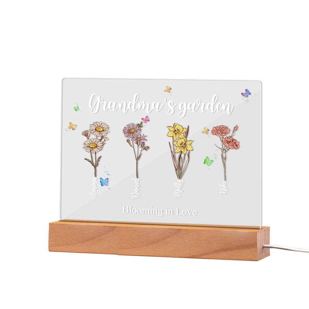 Custom Birth Flowers Night Light Grandma's Garden Acrylic Lamp Gifts for Mom Grandma - mymoonlampuk