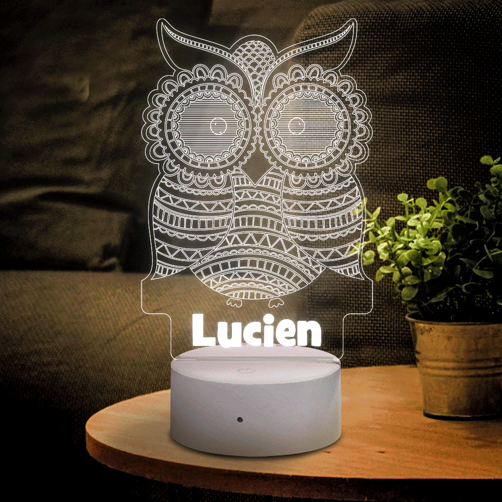 Personalised 3D Illusion Owl With Custom Name Night Light