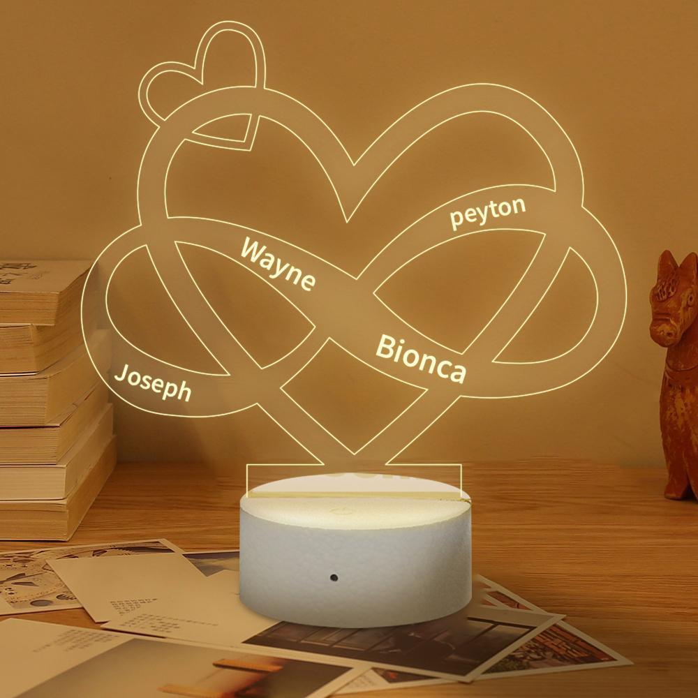 Mother's Day Gifts Personalised Infinity Name Sign Heart Night Light Custom Gift for Him Artistic Bedroom Decor