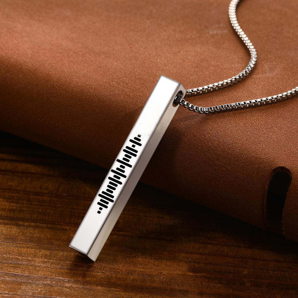 Custom 3D Engraved Vertical Bar Necklace Music Code Music Necklace Stainless Steel