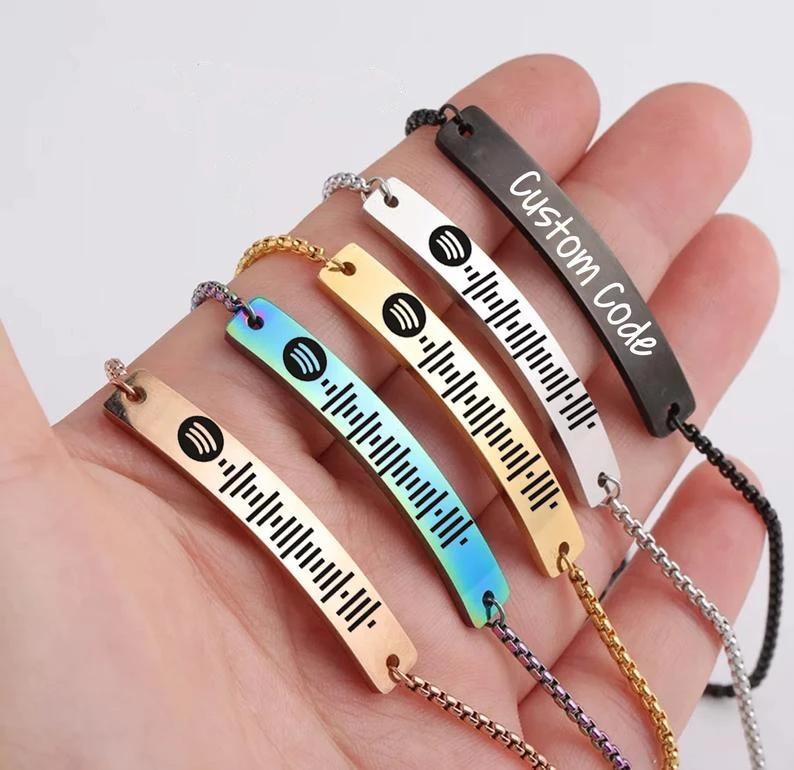 Spotify Code Music Bracelet Stainless Steel Custom Bracelet Silver