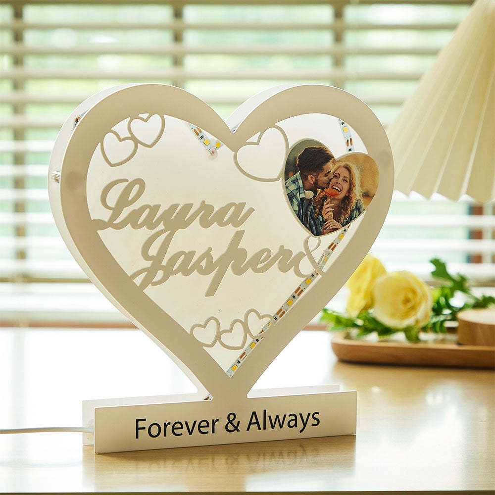 Custom Photo Engraved Night Light Heart Acrylic Romantic Gifts for Couple - mymoonlampuk