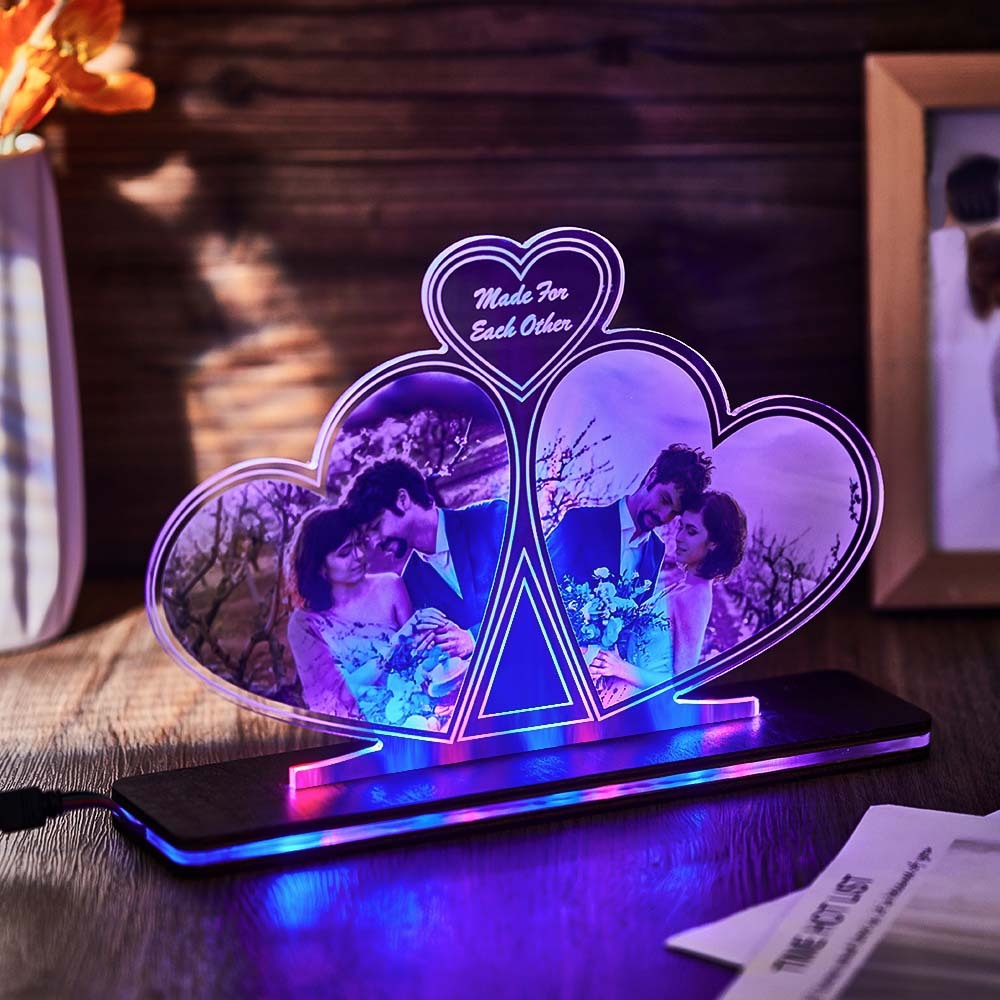 Custom Photo Double Heart Colorful Lamp Personalized Engraved LED Night Light Valentine's Day Gift - mymoonlampuk