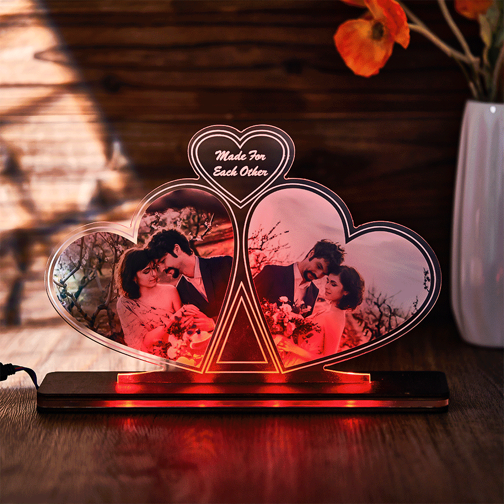 Custom Photo Double Heart Colorful Lamp Personalized Engraved LED Night Light Valentine's Day Gift - mymoonlampuk