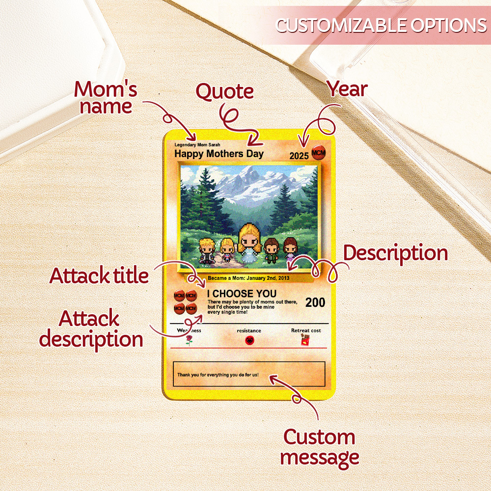 Custom Image Metal Cards Build Your Own Role Mother's Day Gift Memorable Keepsake - MyMoonLampUk