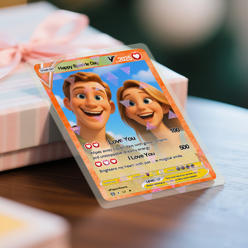 Custom Handcrafted Clay Style Couple Card Personalized Poke Card for Anniversary Gift Birthday Keepsake for Girlfriend or Boyfriend - MyMoonLampUk