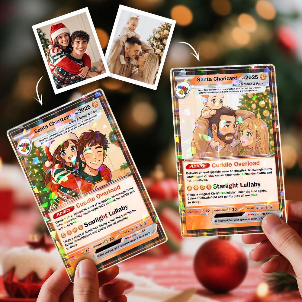 Custom Christmas Game Card Personalized Cartoon Trading Card with Photo & Name, Unique Holiday Gift for Lover - MyMoonLampUk