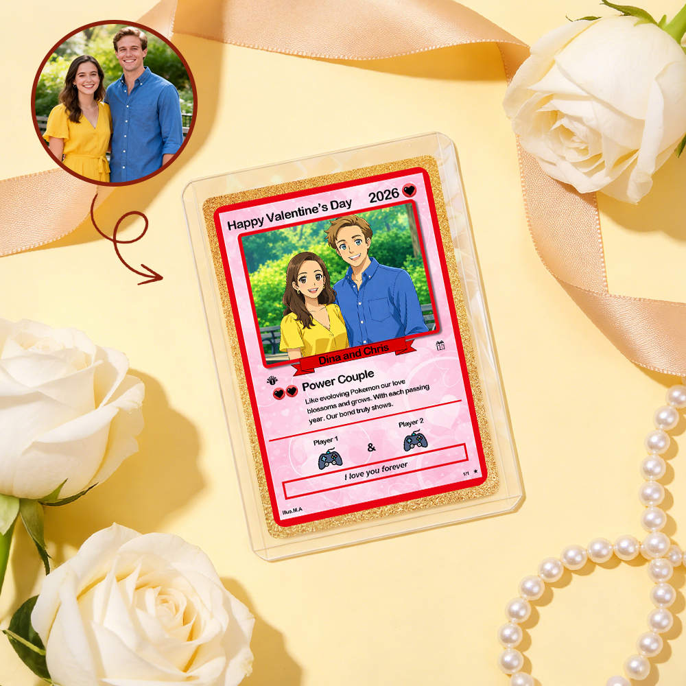 Personalized Valentine's Day Power Couple Card, Custom Anniversary Card Couple Photo Anime Style, Best Valentine's Day Gift for Lover - MyMoonLampUk