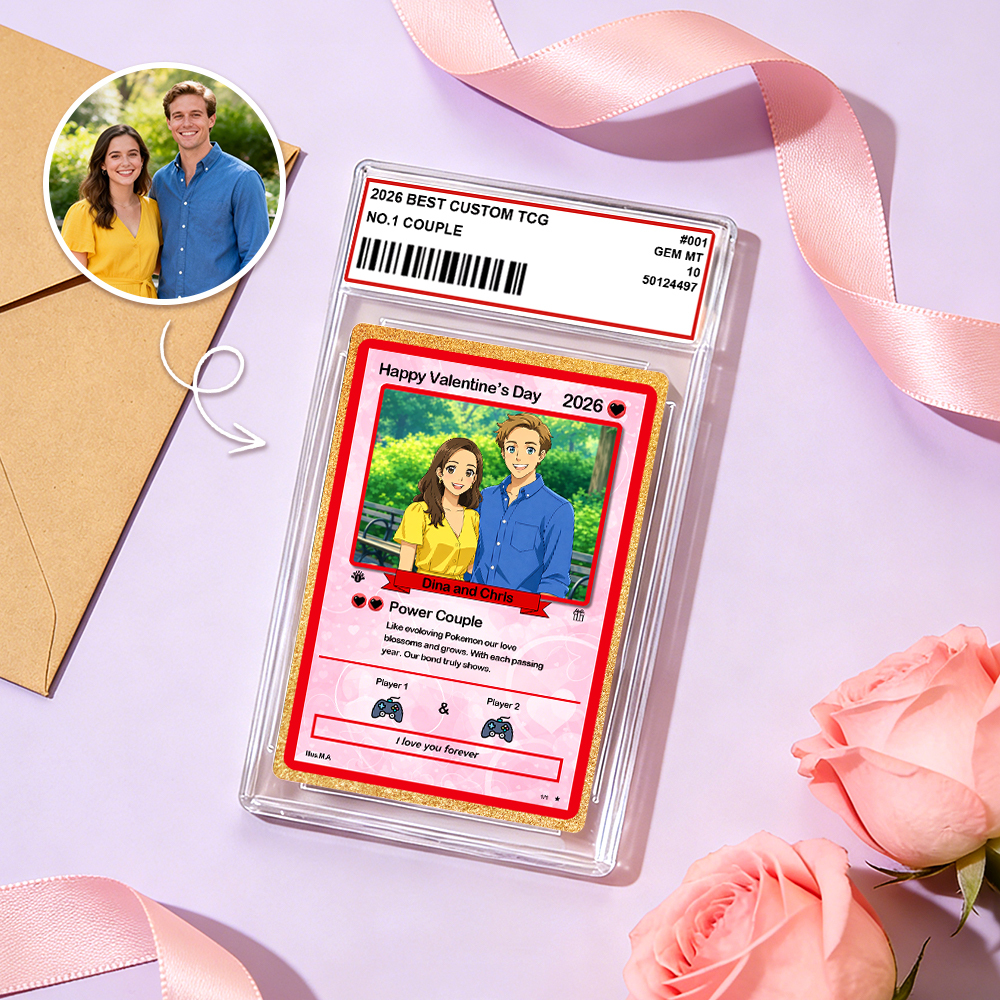 Personalized Valentine's Day Power Couple Card, Custom Anniversary Card Couple Photo Anime Style, Best Valentine's Day Gift for Lover - MyMoonLampUk