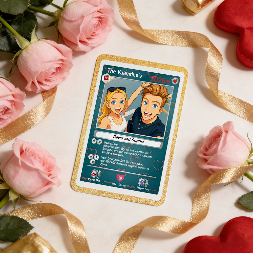 Personalized Valentine's Day Power Couple Card, Custom Anniversary Card Couple Photo Anime Style, Best Valentine's Day Gift for Lover - MyMoonLampUk