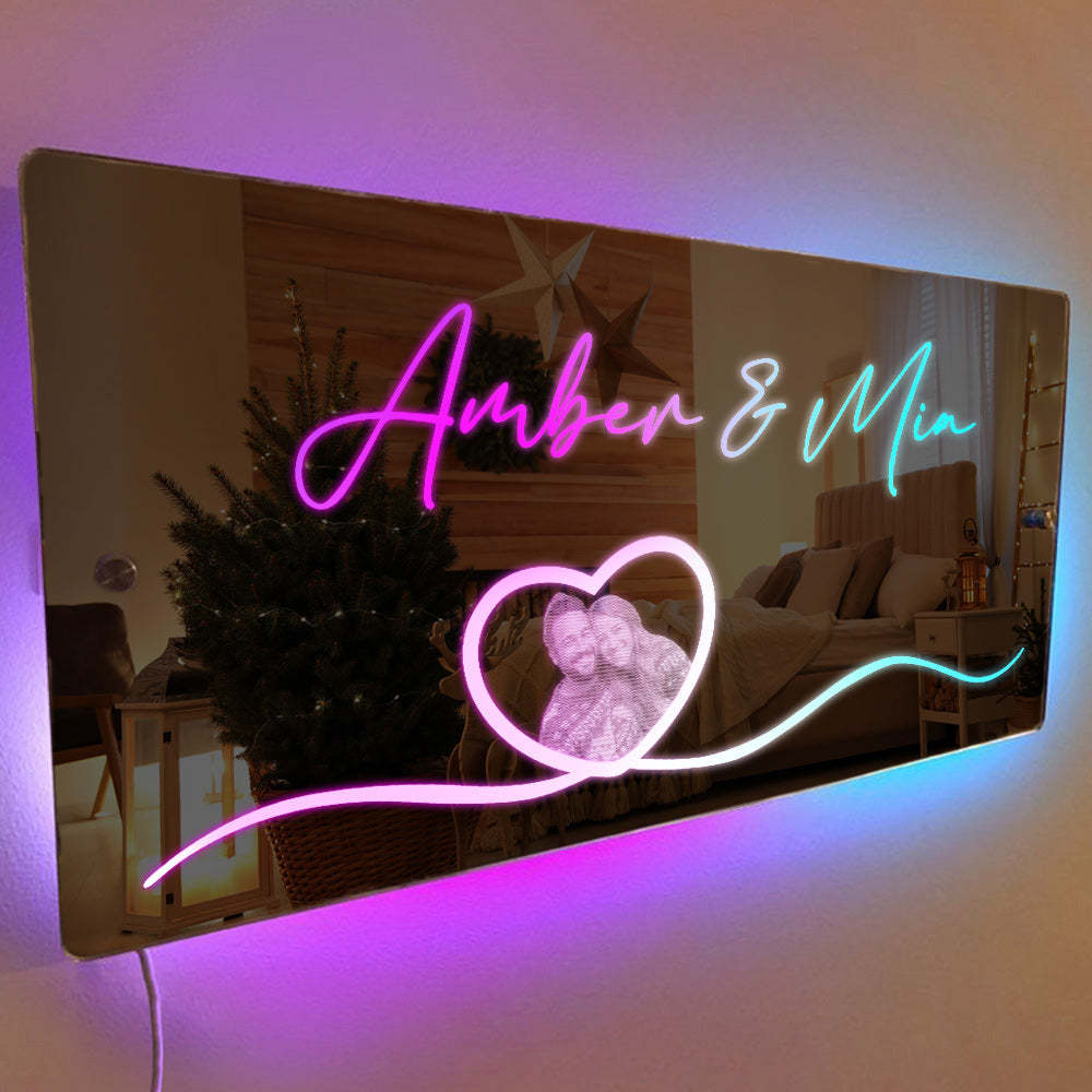 Personalized Valentine's Gifts Custom Photo Name Mirror Light Heart Romantic Gift - mymoonlampuk
