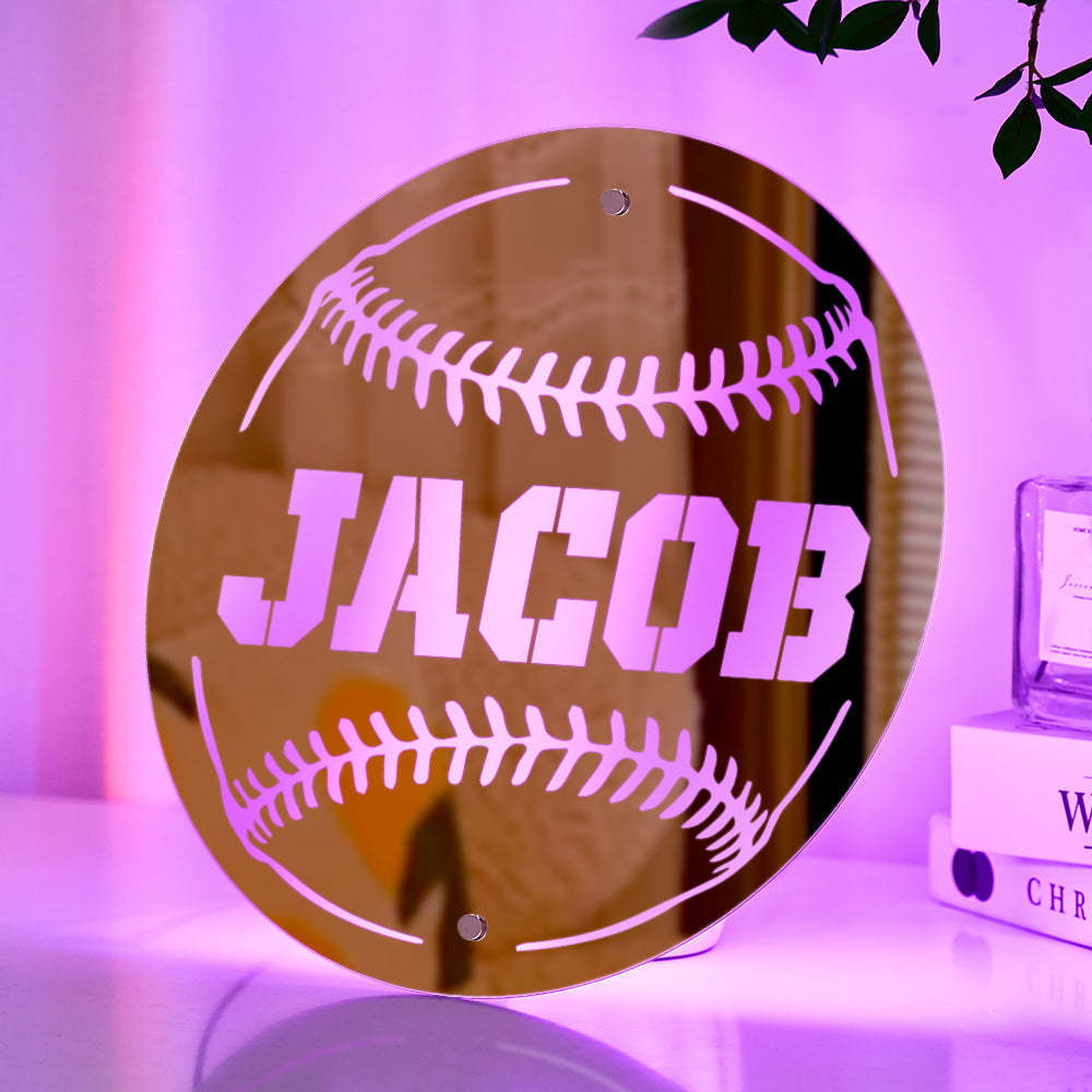 Personalized Name Baseball Mirror Light Gift for Boyfriend - mymoonlampuk