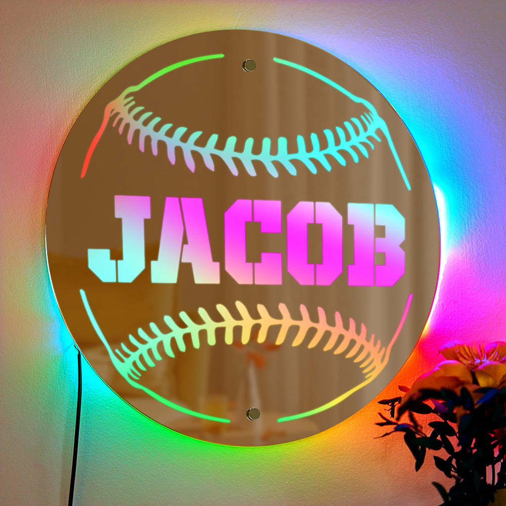 Personalized Name Baseball Mirror Light Gift for Boyfriend - mymoonlampuk
