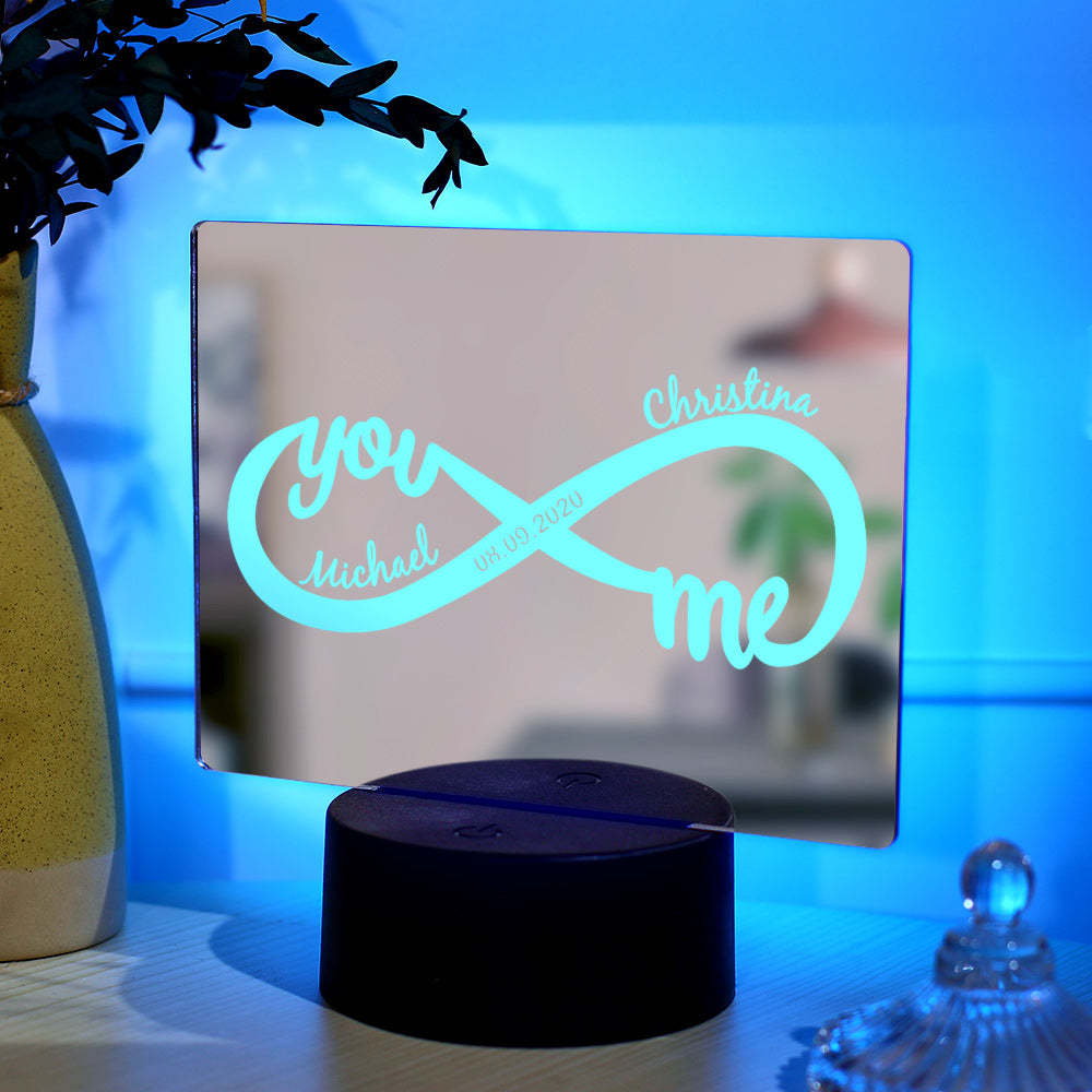 Personalized Name Mirror Lamp Infinity Love Gift for Couple - mymoonlampuk