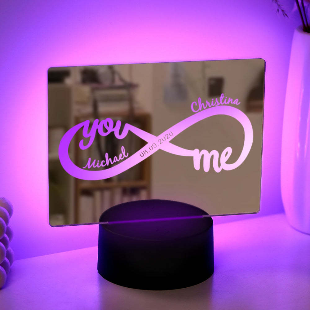 Personalized Name Mirror Lamp Infinity Love Gift for Couple - mymoonlampuk