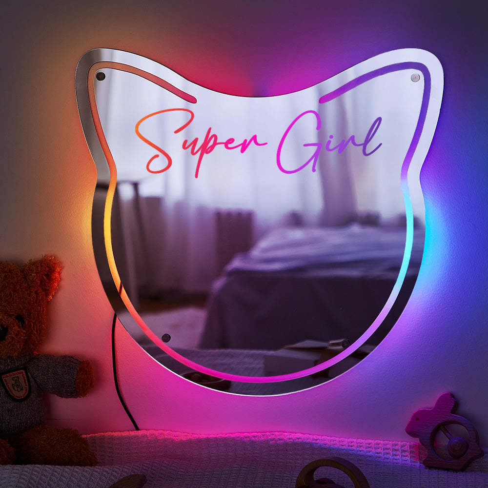 Custom Name Mirror Light Cat Colorful Lights Home Gift - mymoonlampuk