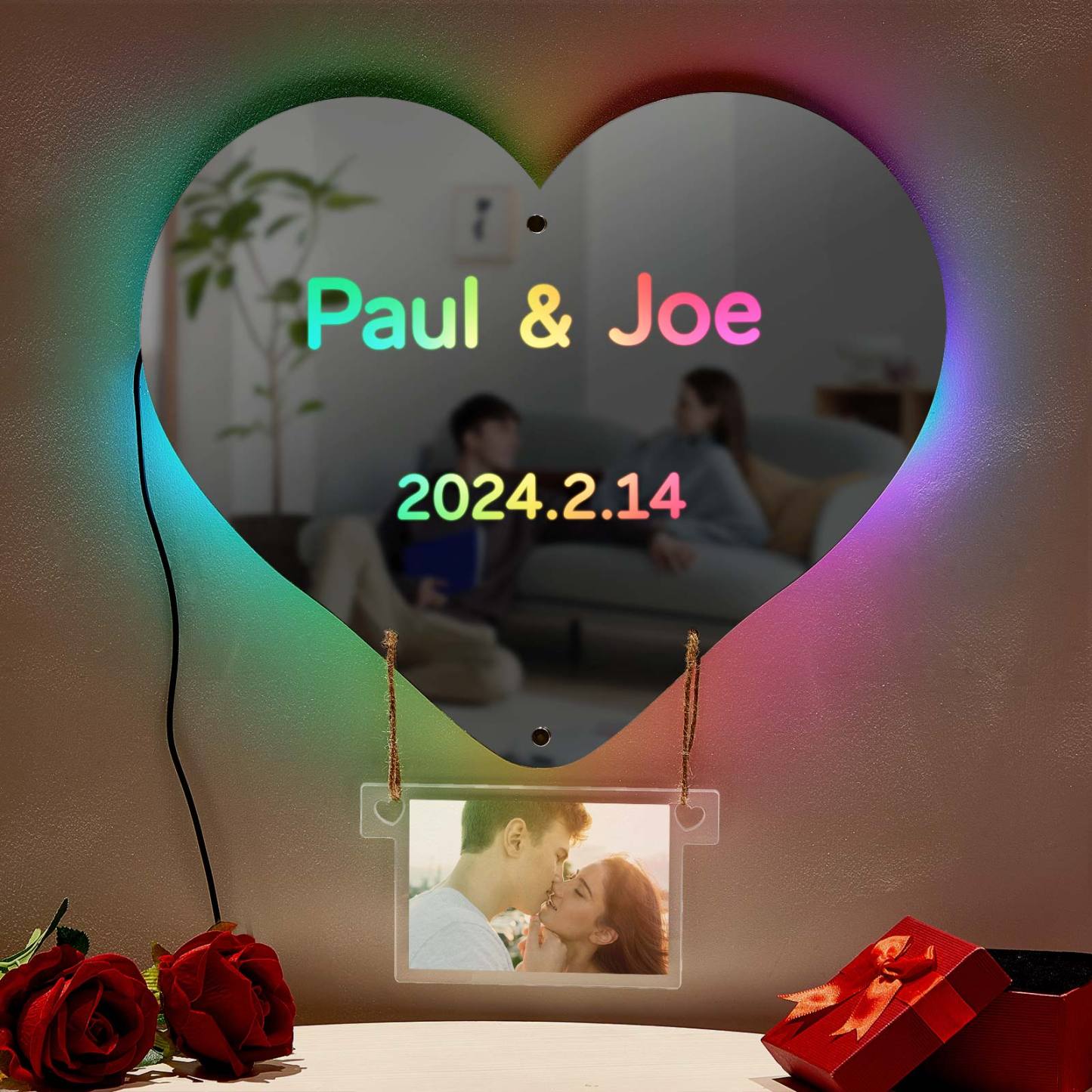 Custom Photo Engraved Mirror Light Hot Air Balloon Couple Gift - mymoonlampuk