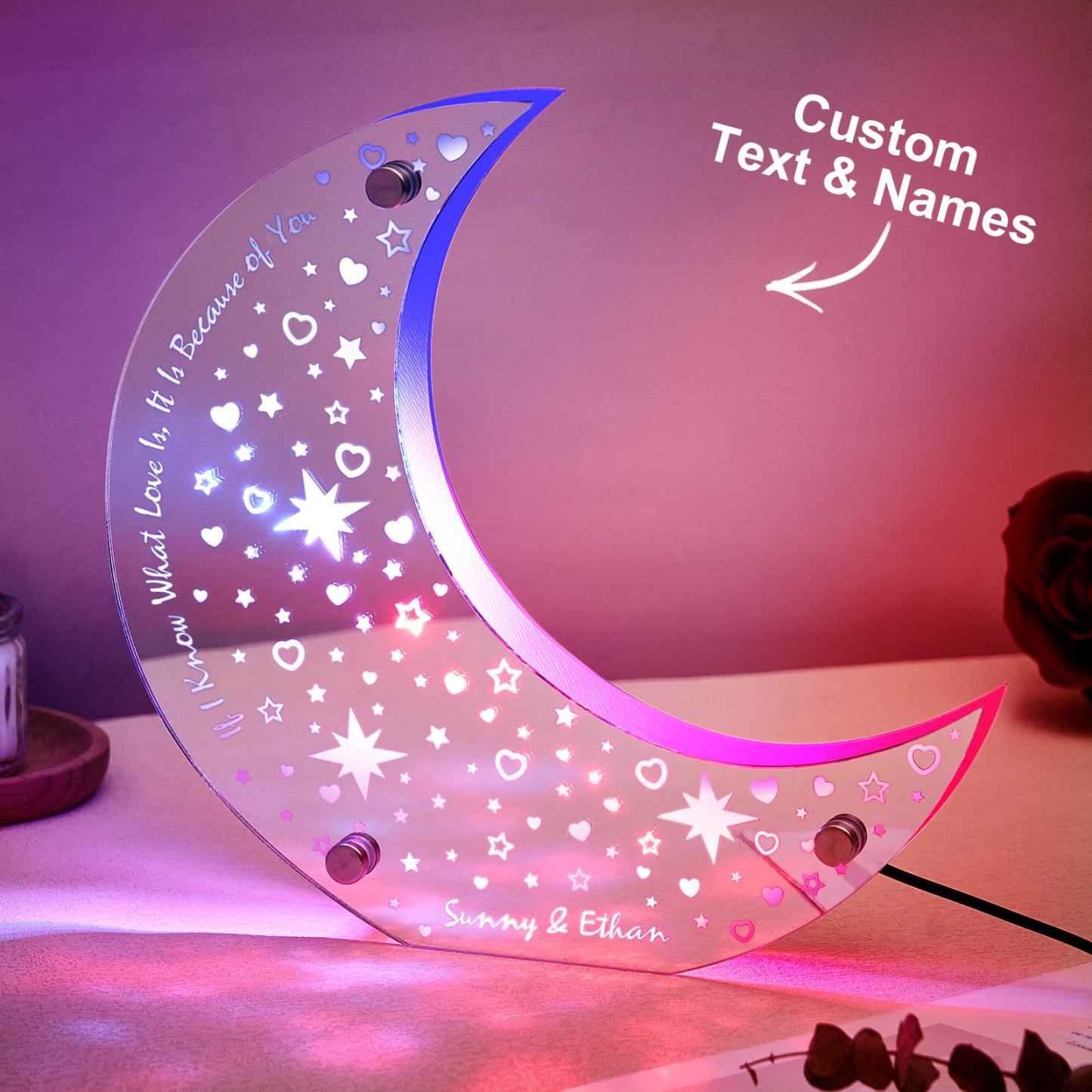 Personalized Engraved LED Moon Mirror Light Custom Home Decor Gift for Couple - mymoonlampuk