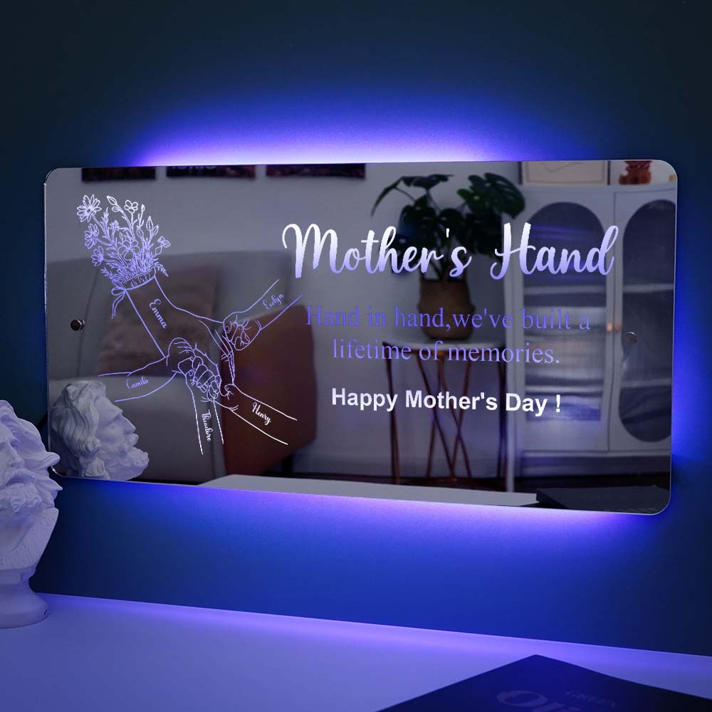 Mother's Day Gift Hand in Hand Personalized Mom and Kids Personalized Mirror Light Gift for Mom - MyMoonLampUk