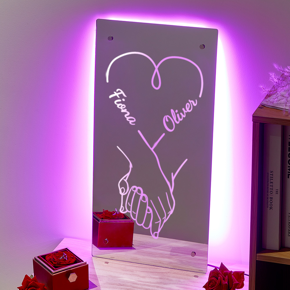 Personalized Names Mirror Light Custom Mirror Light Colorful Bedroom Lamp Wedding Anniversary Gift for Couples - MyMoonLampUk