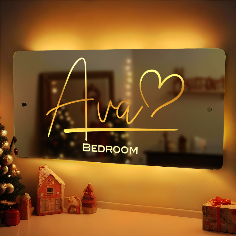 Personalized Name Mirror Light For Bedroom LED Light Up Mirror For Wall Custom Names Light Up Bedroom Sign Custom Wedding Gifts - MyMoonLampUk
