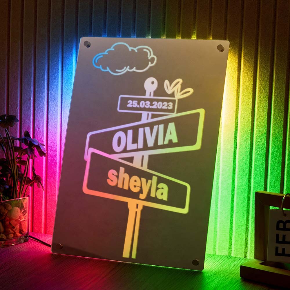 Valentine's Day Gift Custom Street Sign LED Mirror Light Personalized Name Plate Wall Decor Wedding Anniversary Gift for Couples - MyMoonLampUk