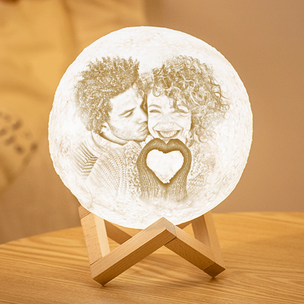 Gifts for Her Personalised 3D Printed Photo Moon Lamp UK, Engraved Lamp - Touch Two Colors