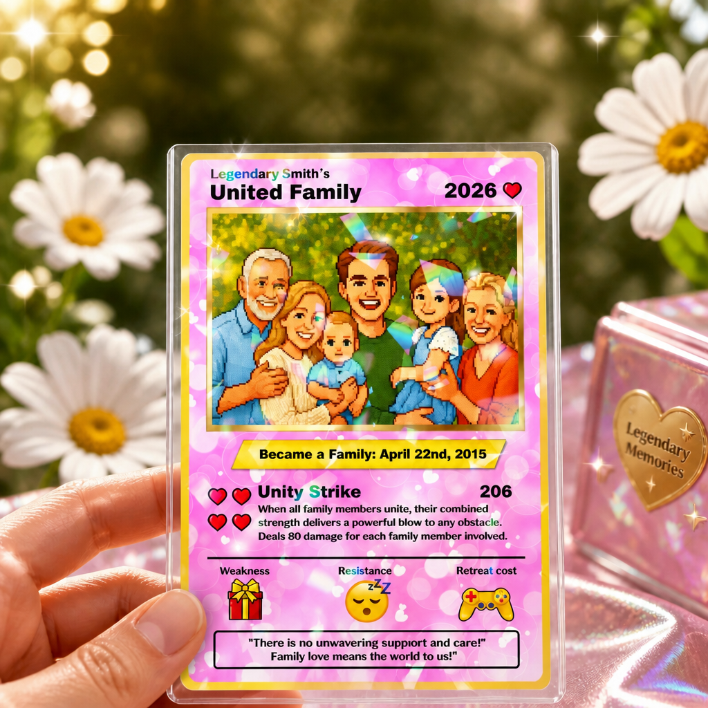 Personalized United Family Card Hologram Style, Personalized Poke Family Card Custom Family Photo Hologram Ornament, Custom Anniversary Card - MyMoonLampUk