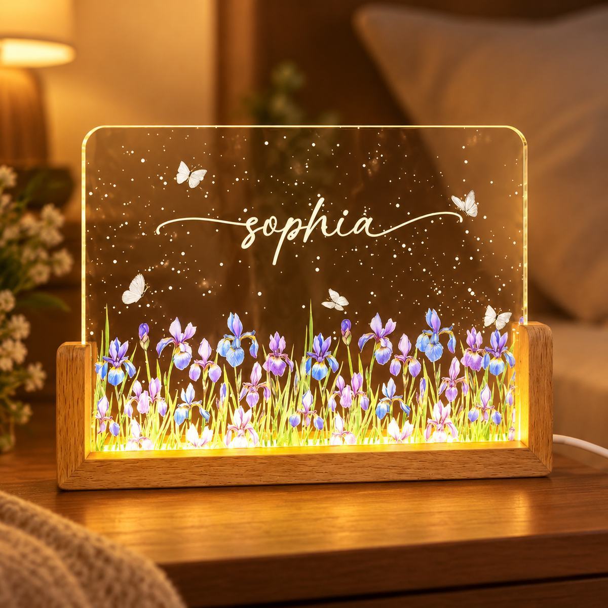 Birth Month Flower Watercolor Blooming In Love - Personalized Acrylic LED Night Light - Special Gift For Friends, Lovers, Family Members - MyMoonLampUk