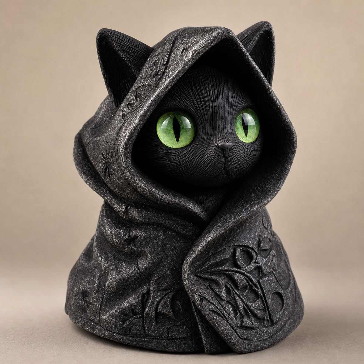 Mysterious Hooded Cat Figurine - Gothic Black Cat Statue, Fantasy Witchy Kitten Sculpture Home Decor, Perfect Gift for Cat Lovers - MyMoonLampUk