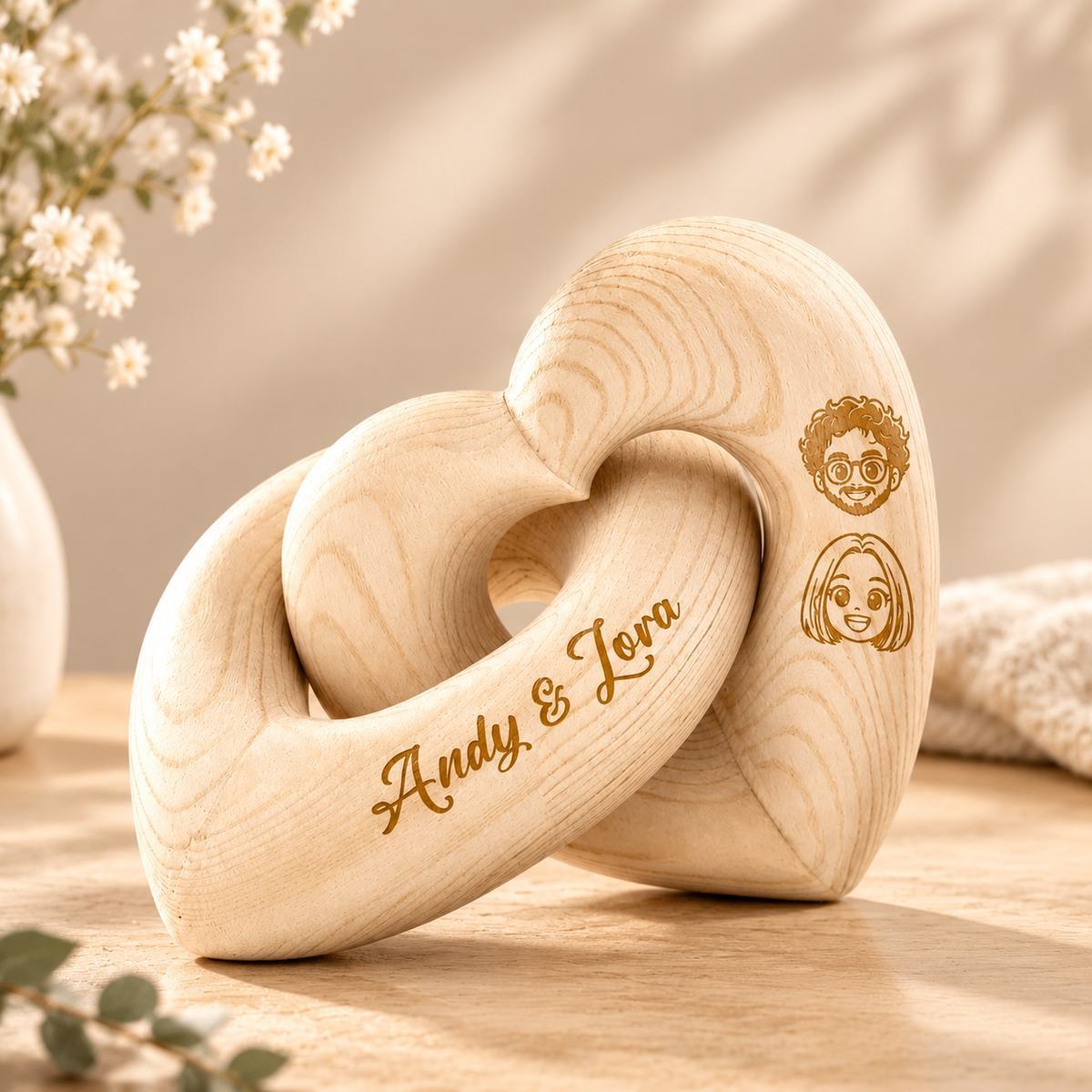 Custom Photo Cartoon Line Art - Personalized Wooden Heart Sculpture - Special Gift For Family Members, Pet Lover, Couple - MyMoonLampUk