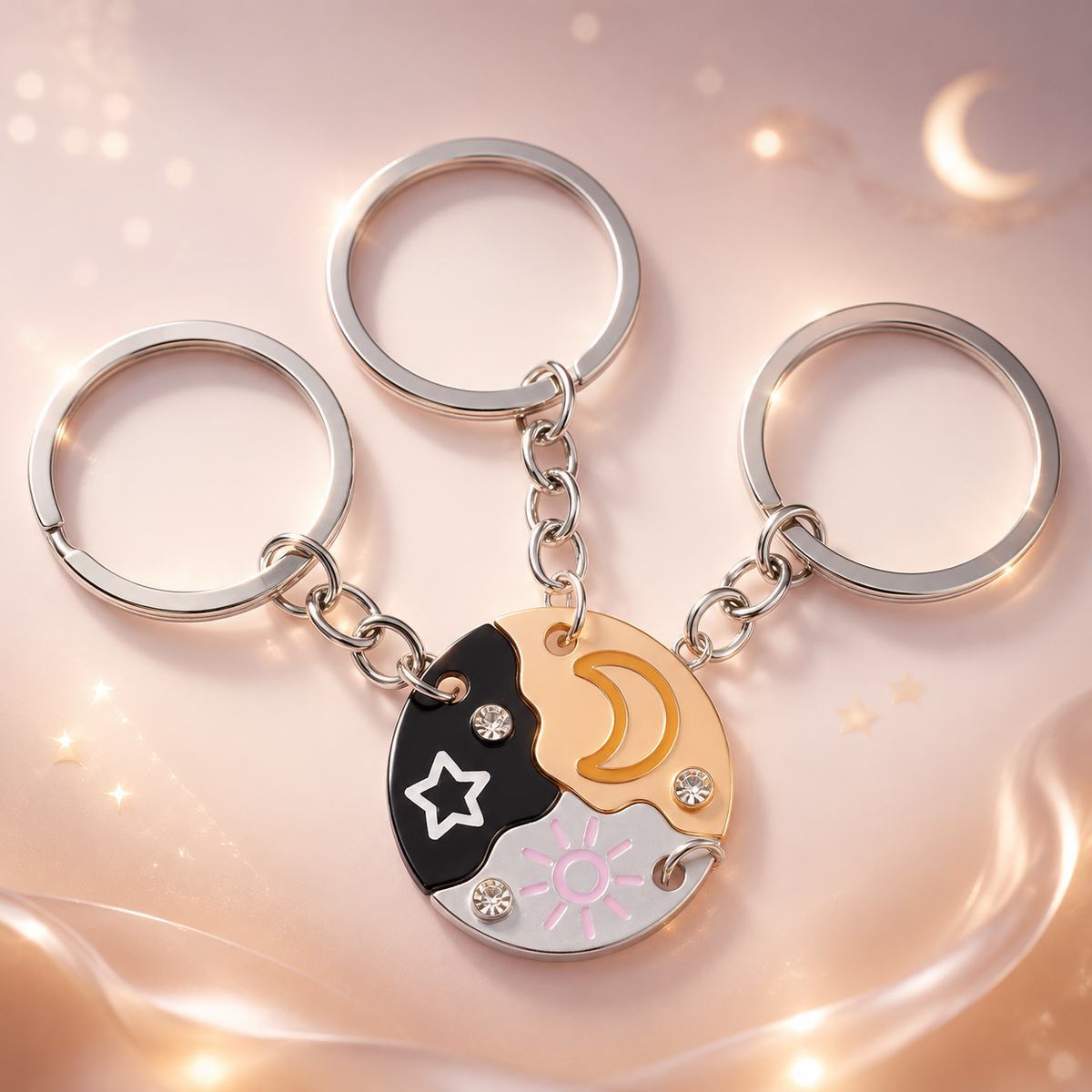Celestial Friendship Keychain – Sun, Moon & Star Split Design for Best Friends, BFF Gift - MyMoonLampUk