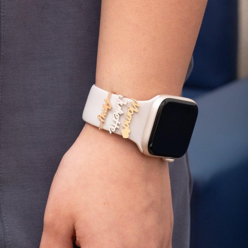 Custom Apple Watch Name Mama Tag Charm, Personalize Smart Watch Straps Charm, Solid Gold Smart Watch Tag, Name Figure Accessories - MyMoonLampUk
